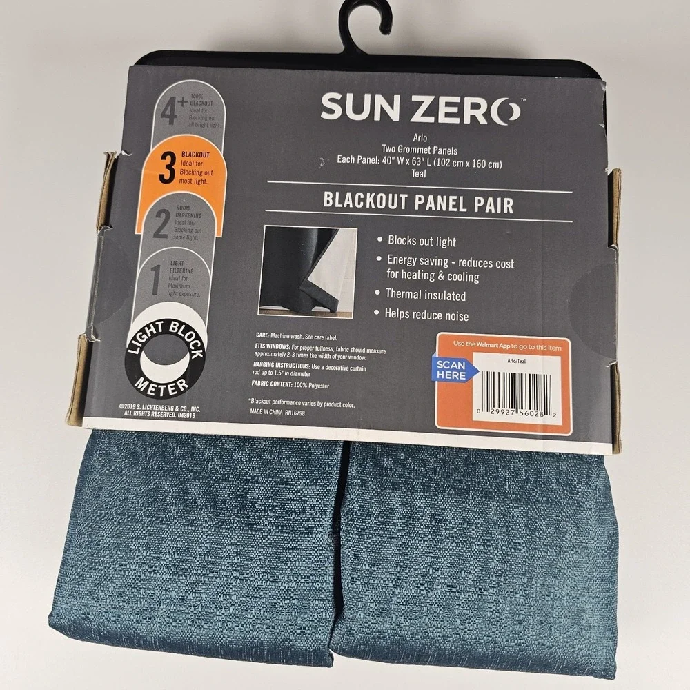 Sun Zero Arlo Blackout Curtain Panels‎ Teal 40x63 2 Pack Thermal Insulated